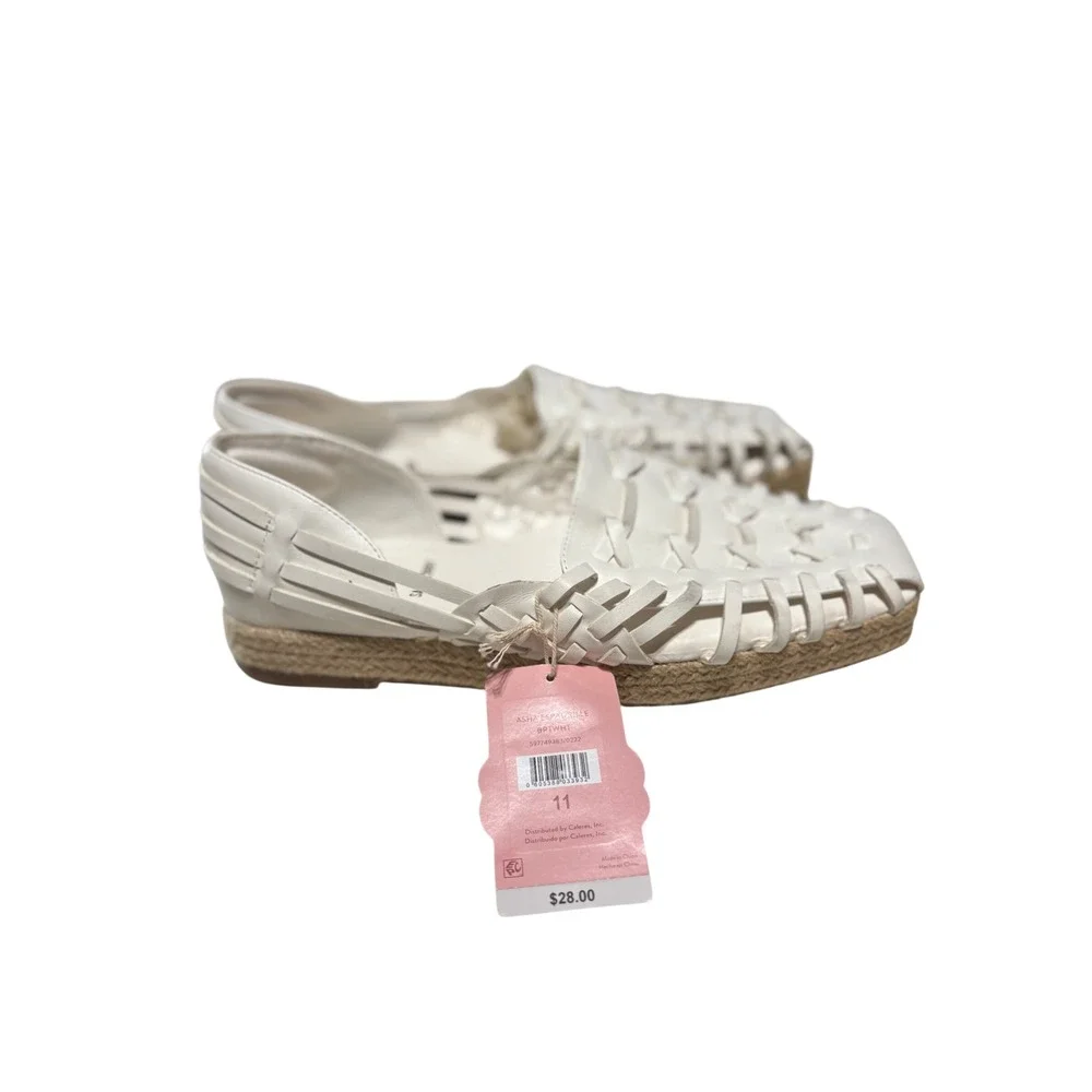 Sam & Libby Asha Espadrille Woven Fisherman Flats White Square Toe Womens 11 NEW